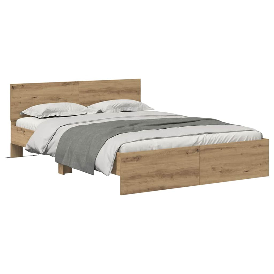 Bedframe met hoofdeinde Artisan Eiken 135 x 190 cm Bewerkt hout