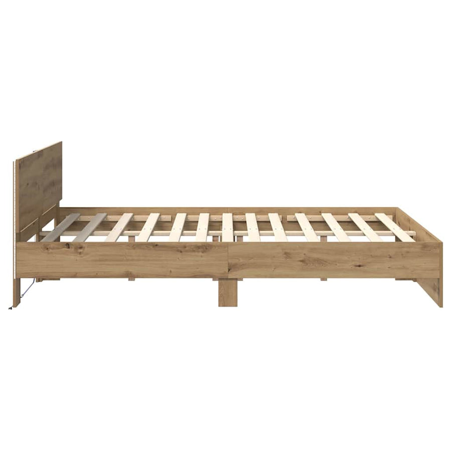 Bedframe met hoofdeinde Artisan Eiken 135 x 190 cm Bewerkt hout