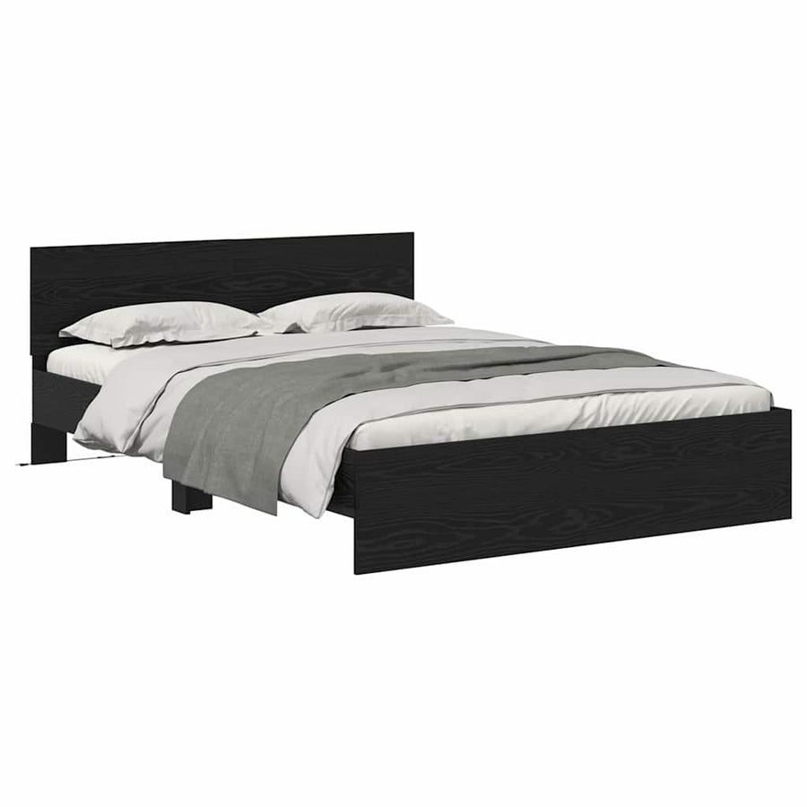 Bedframe met hoofdeinde Zwart Eiken 135 x 190 cm Bewerkt hout