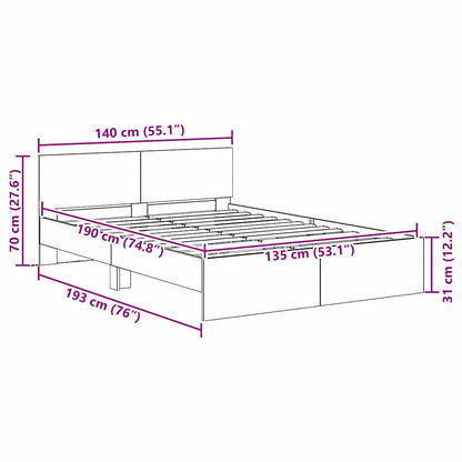 Bedframe met hoofdeinde Zwart Eiken 135 x 190 cm Bewerkt hout