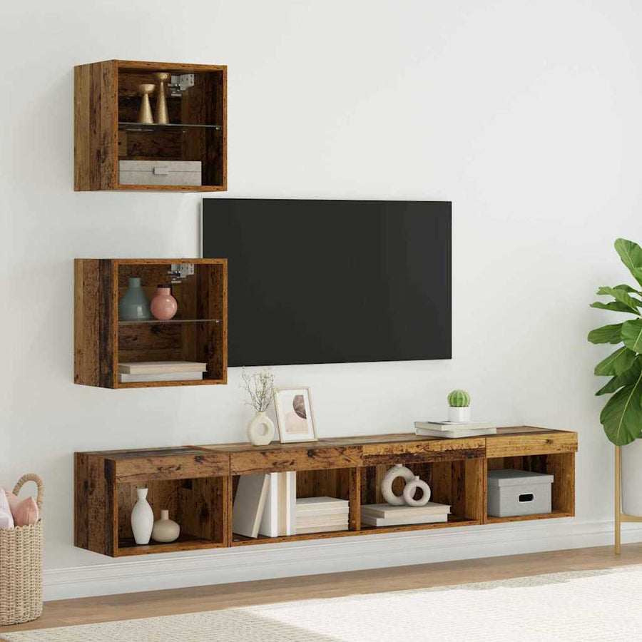 TV Wand Eenheden met LED 5 pcs Oud hout 100 x 30 x 30 cm Bewerkt hout