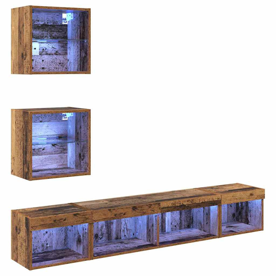 TV Wand Eenheden met LED 5 pcs Oud hout 100 x 30 x 30 cm Bewerkt hout