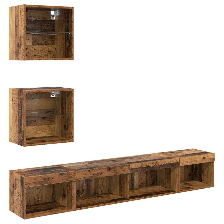 TV Wand Eenheden met LED 5 pcs Oud hout 100 x 30 x 30 cm Bewerkt hout