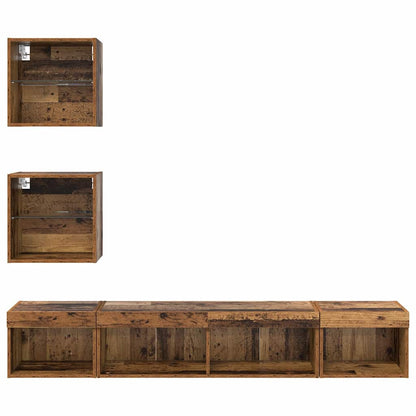 TV Wand Eenheden met LED 5 pcs Oud hout 100 x 30 x 30 cm Bewerkt hout