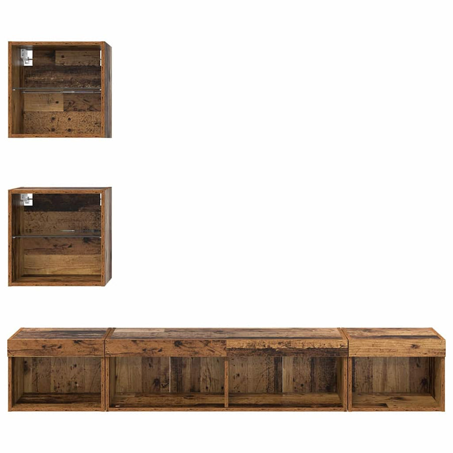 TV Wand Eenheden met LED 5 pcs Oud hout 100 x 30 x 30 cm Bewerkt hout