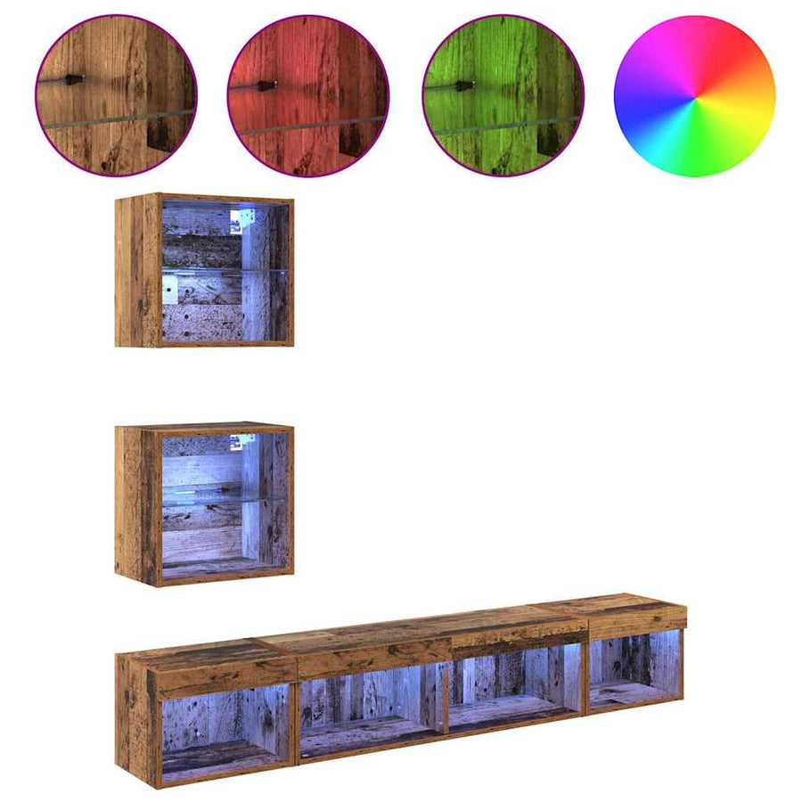 TV Wand Eenheden met LED 5 pcs Oud hout 100 x 30 x 30 cm Bewerkt hout