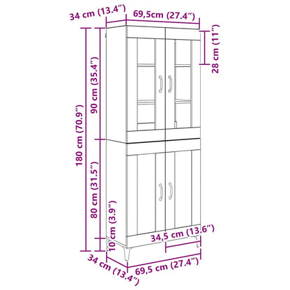 Highboard Oud Hout 69,5 x 34 x 180 cm Bewerkt hout