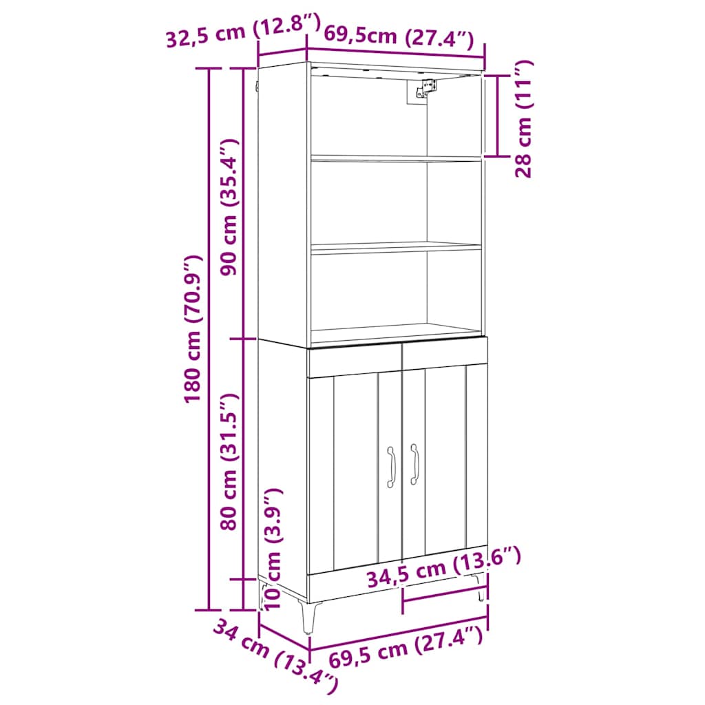Hoge kast Artisan Eiken 69,5 x 34 x 180 cm Bewerkt hout