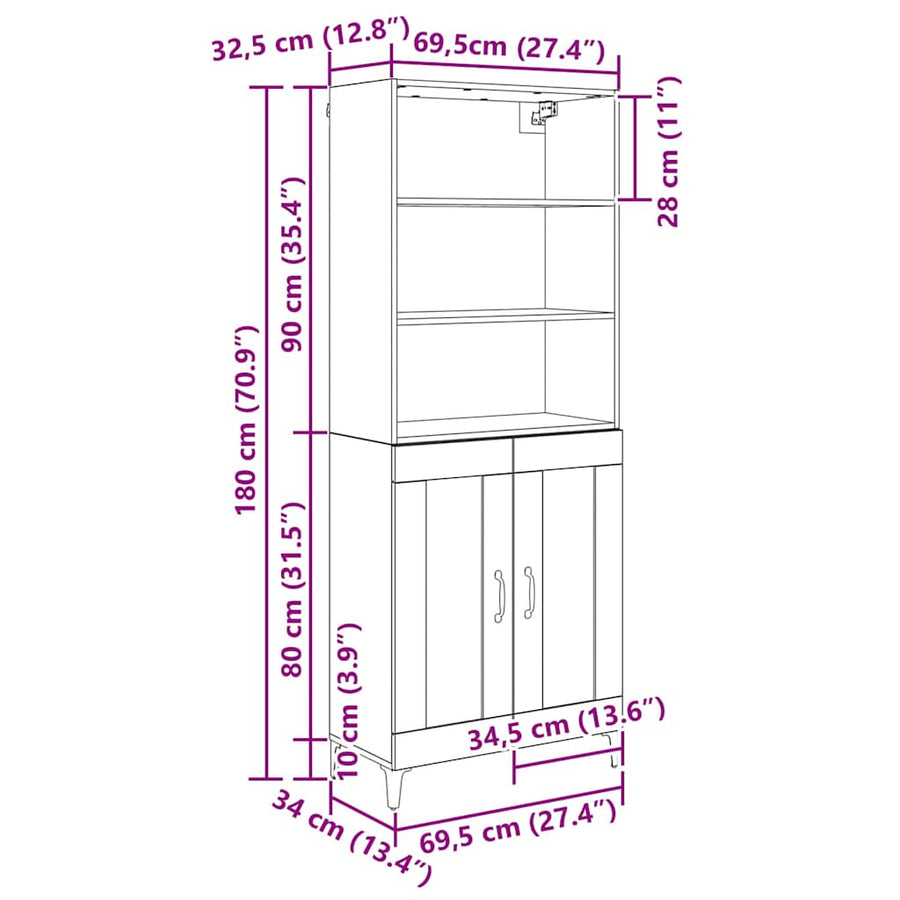 Hoge kast Artisan Eiken 69,5 x 34 x 180 cm Bewerkt hout