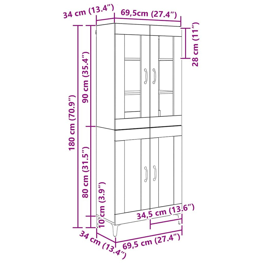 Hoge kast Zwart Eiken 69,5 x 34 x 180 cm Bewerkt hout