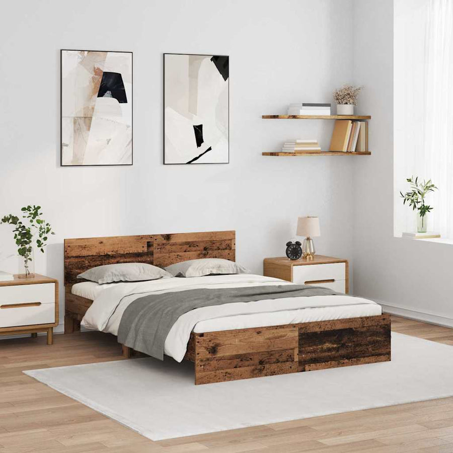 Bedframe met hoofdeinde Oud Hout 120 x 200 cm Bewerkt hout
