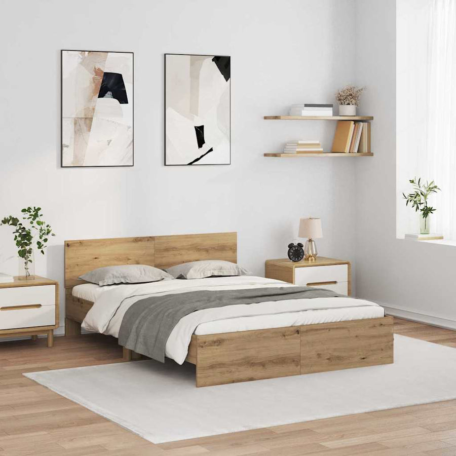 Bedframe met hoofdeinde Artisan Eiken 120 x 200 cm Bewerkt hout