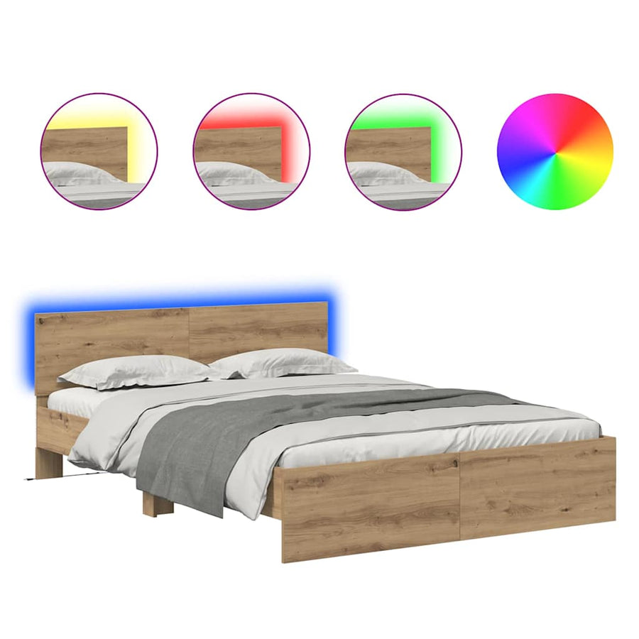 Bedframe met hoofdeinde Artisan Eiken 120 x 200 cm Bewerkt hout