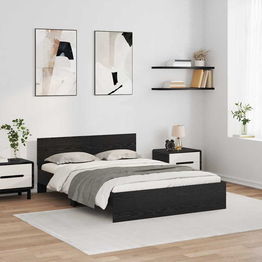 Bedframe met hoofdeinde Zwart Eiken 120 x 200 cm Bewerkt hout