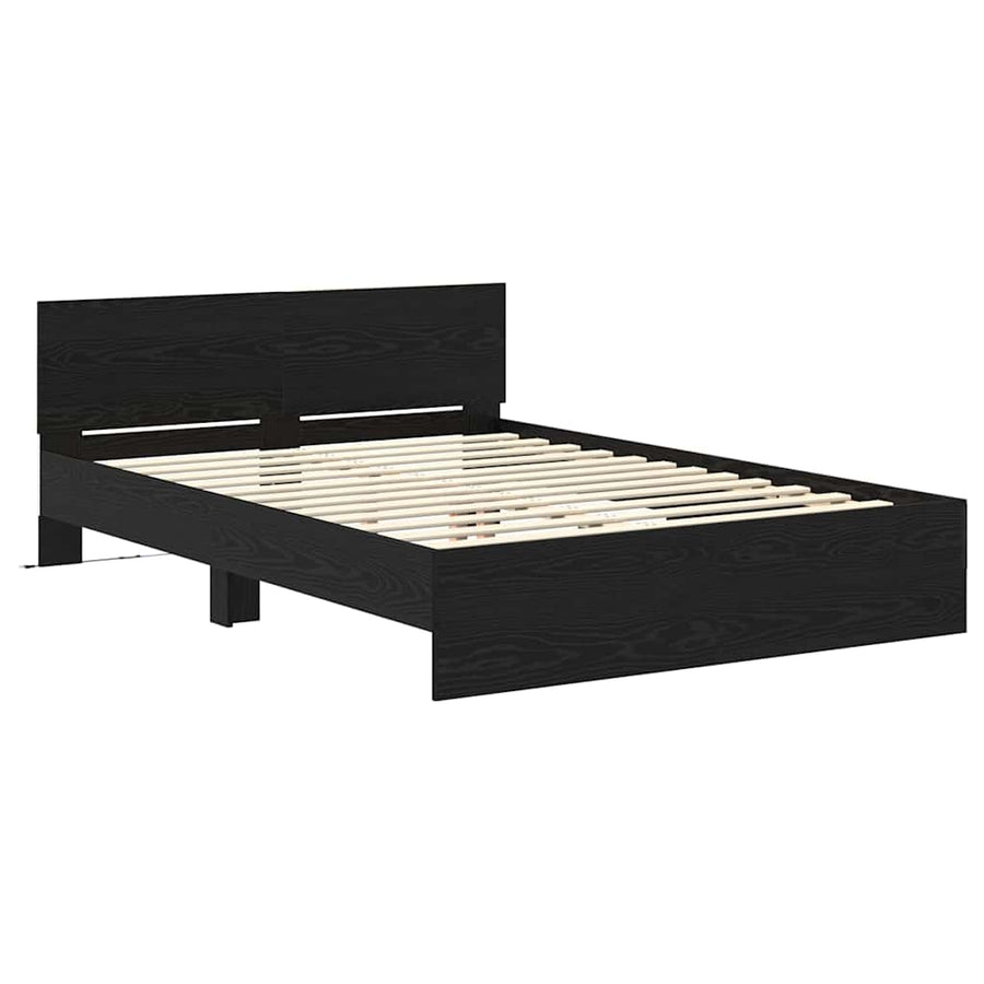 Bedframe met hoofdeinde Zwart Eiken 120 x 200 cm Bewerkt hout
