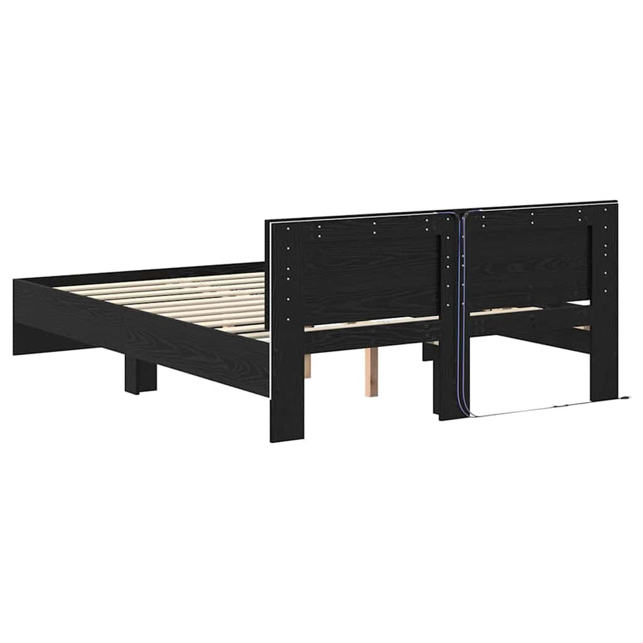 Bedframe met hoofdeinde Zwart Eiken 120 x 200 cm Bewerkt hout