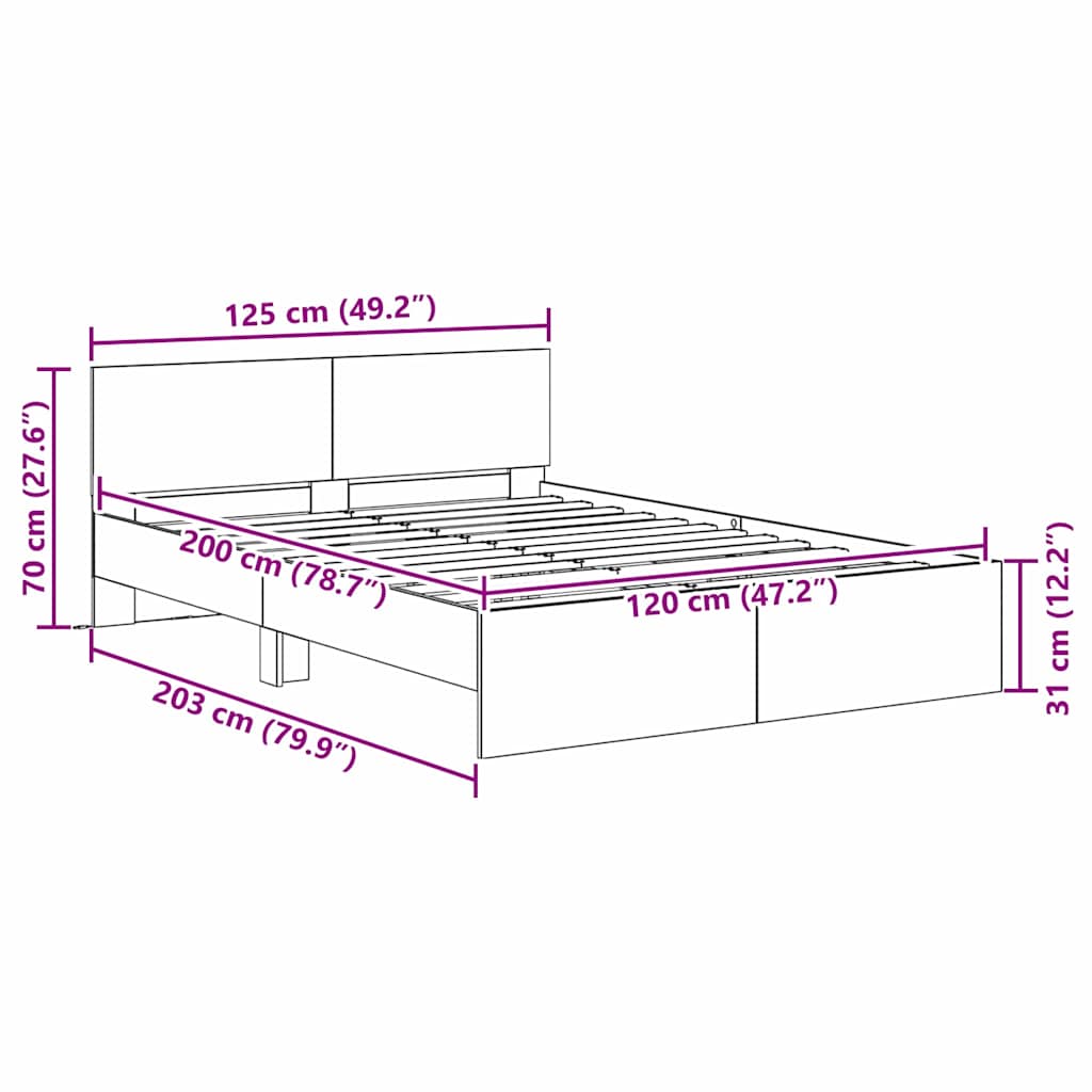 Bedframe met hoofdeinde Zwart Eiken 120 x 200 cm Bewerkt hout