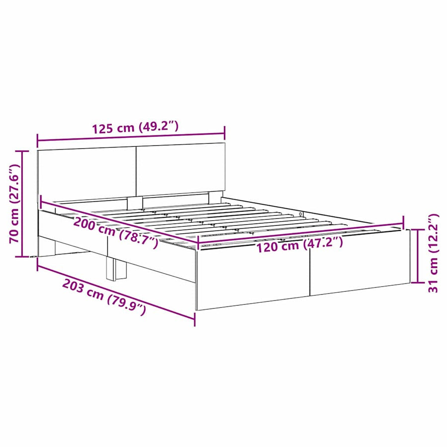Bedframe met hoofdeinde Zwart Eiken 120 x 200 cm Bewerkt hout