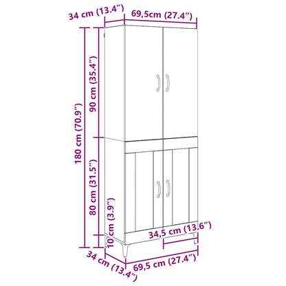Highboard Artisan Eiken 69,5 x 34 x 180 cm Bewerkt hout