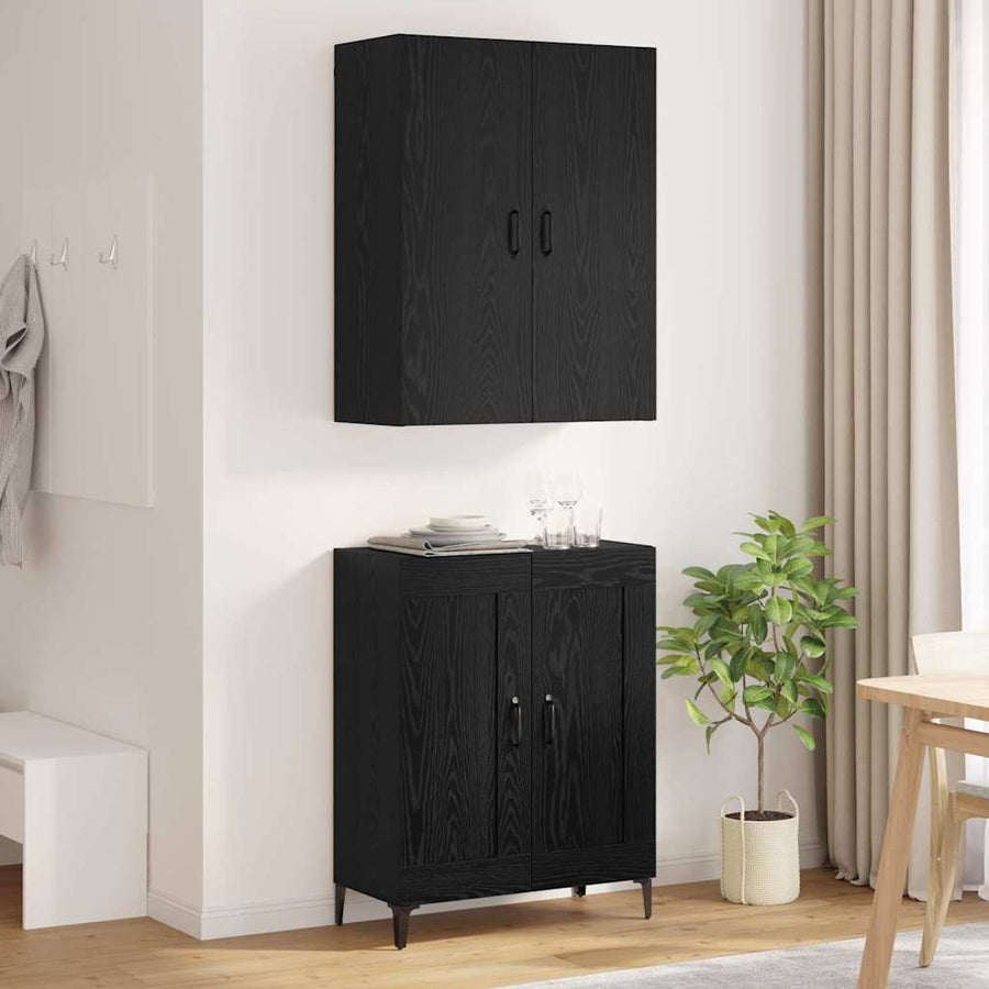 Highboard Zwart Eiken 69,5 x 34 x 180 cm Bewerkt hout