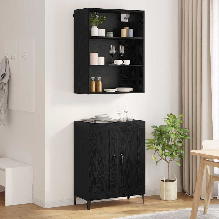 Dressoir Wandgemonteerd 2 pcs Zwart eiken Bewerkt hout