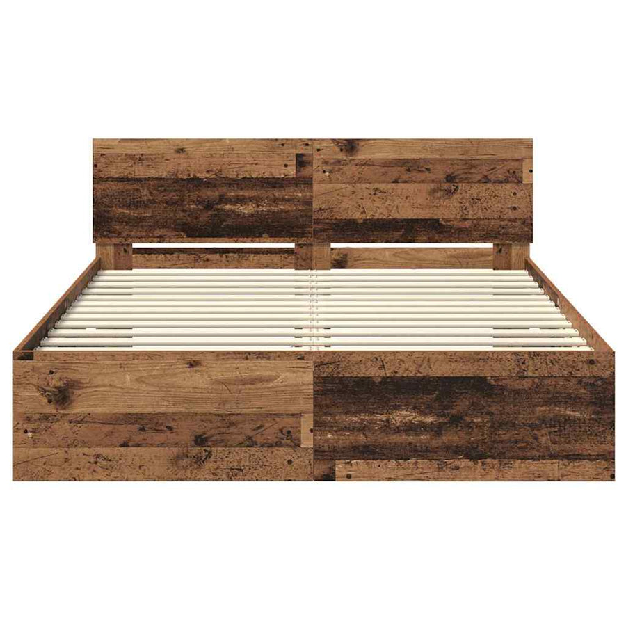 Bedframe met hoofdeinde Oud Hout 120 x 190 cm Bewerkt hout