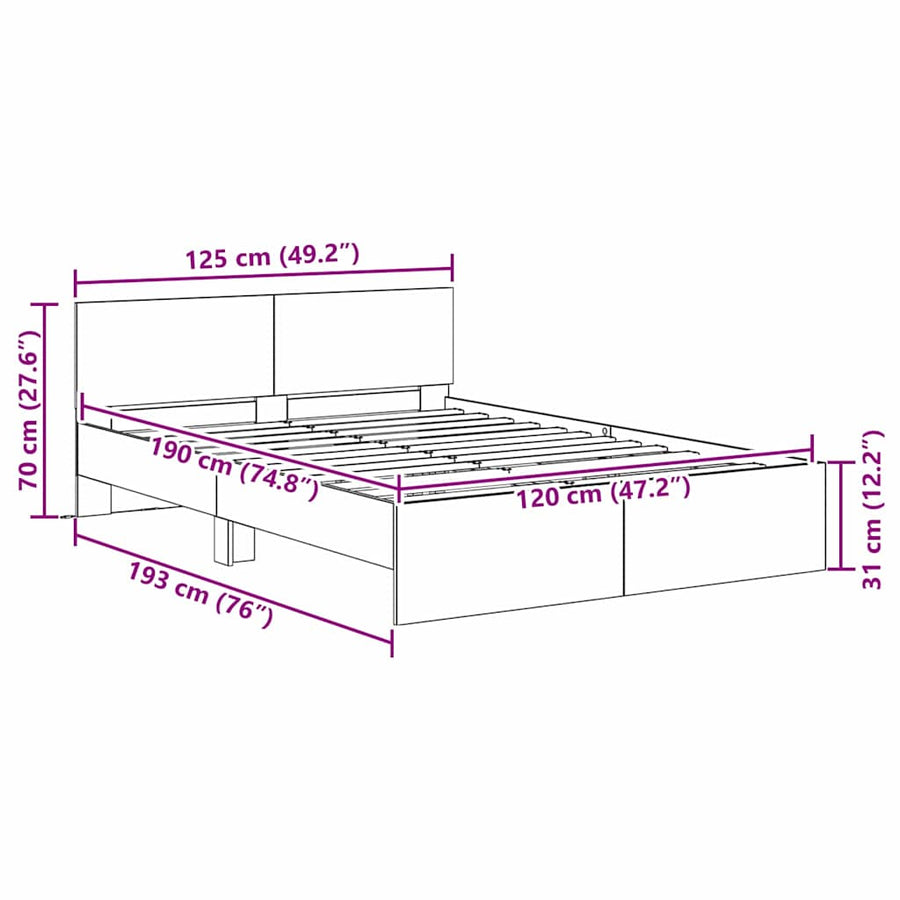 Bedframe met hoofdeinde Oud Hout 120 x 190 cm Bewerkt hout