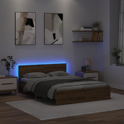 Bedframe met hoofdeinde Artisan Eiken 120 x 190 cm Bewerkt hout