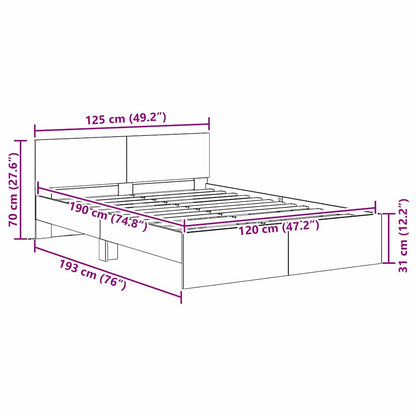 Bedframe met hoofdeinde Artisan Eiken 120 x 190 cm Bewerkt hout