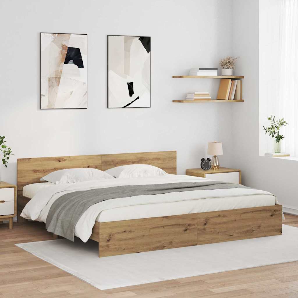 Bedframe met hoofdeinde Artisan Eiken 180 x 200 cm Bewerkt hout