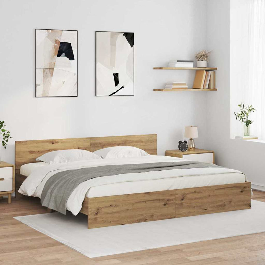 Bedframe met hoofdeinde Artisan Eiken 180 x 200 cm Bewerkt hout