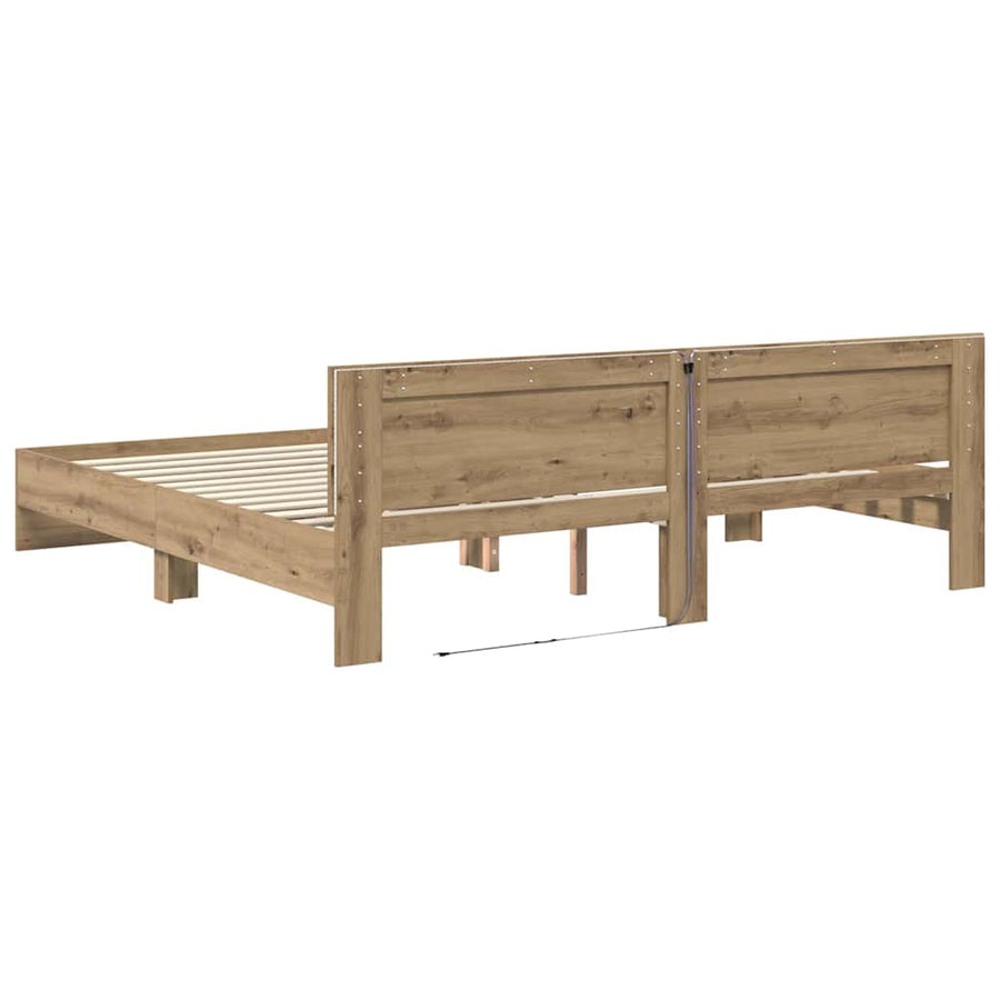 Bedframe met hoofdeinde Artisan Eiken 180 x 200 cm Bewerkt hout