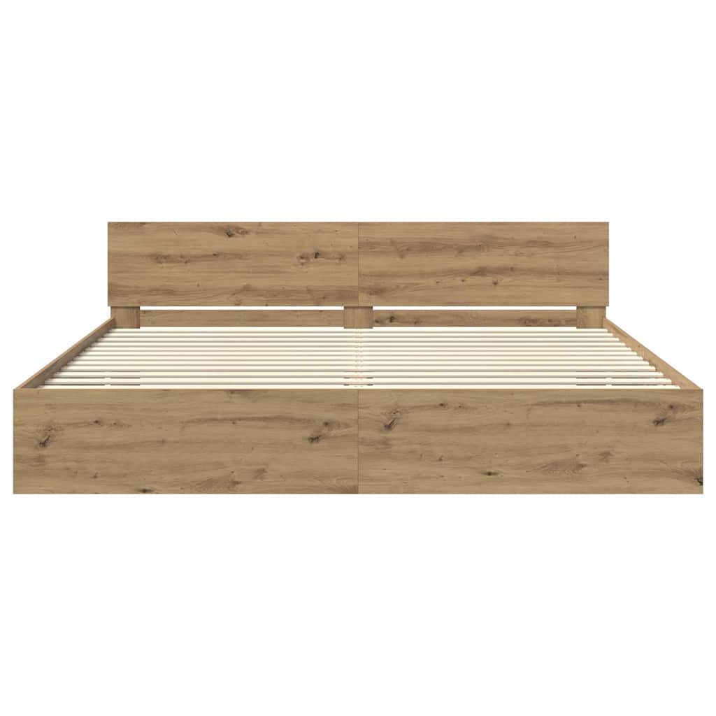 Bedframe met hoofdeinde Artisan Eiken 180 x 200 cm Bewerkt hout