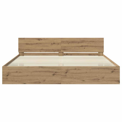 Bedframe met hoofdeinde Artisan Eiken 180 x 200 cm Bewerkt hout