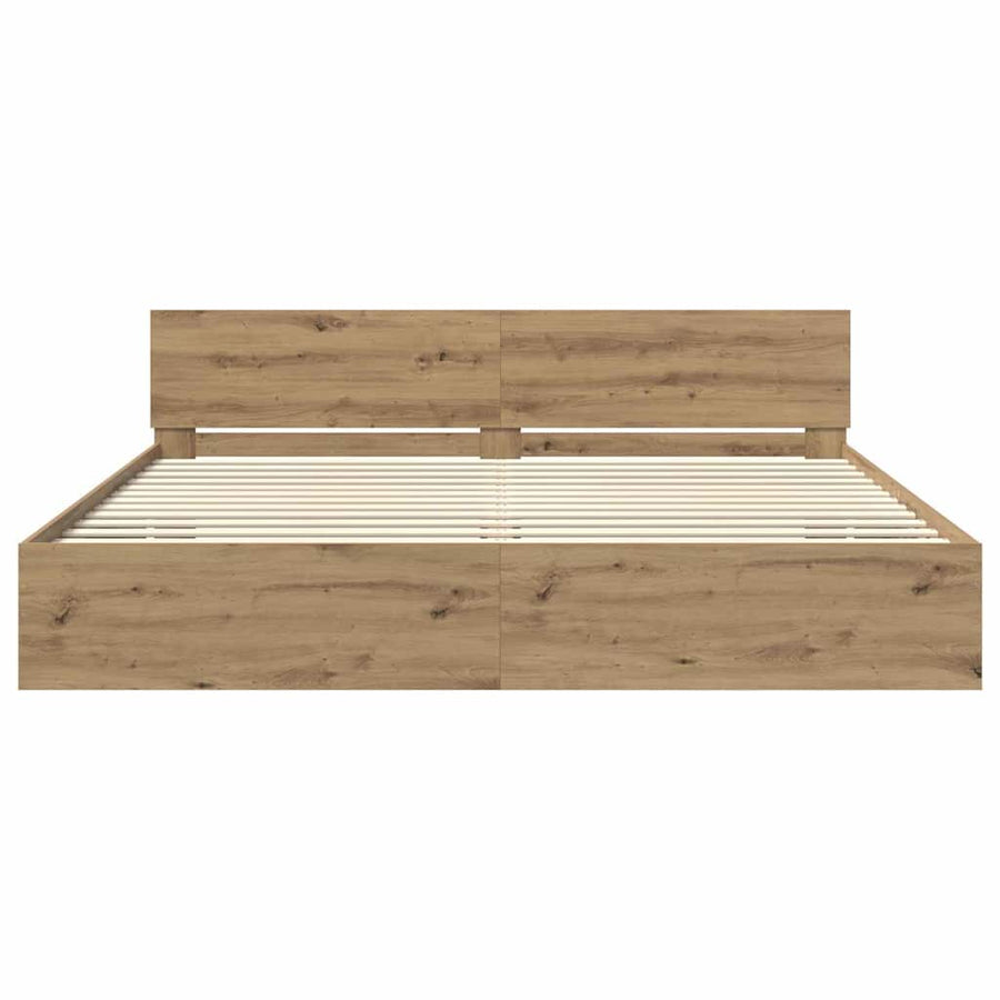 Bedframe met hoofdeinde Artisan Eiken 180 x 200 cm Bewerkt hout