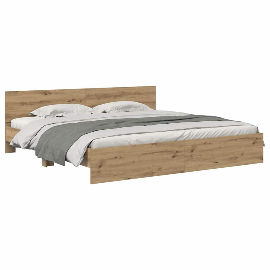 Bedframe met hoofdeinde Artisan Eiken 180 x 200 cm Bewerkt hout