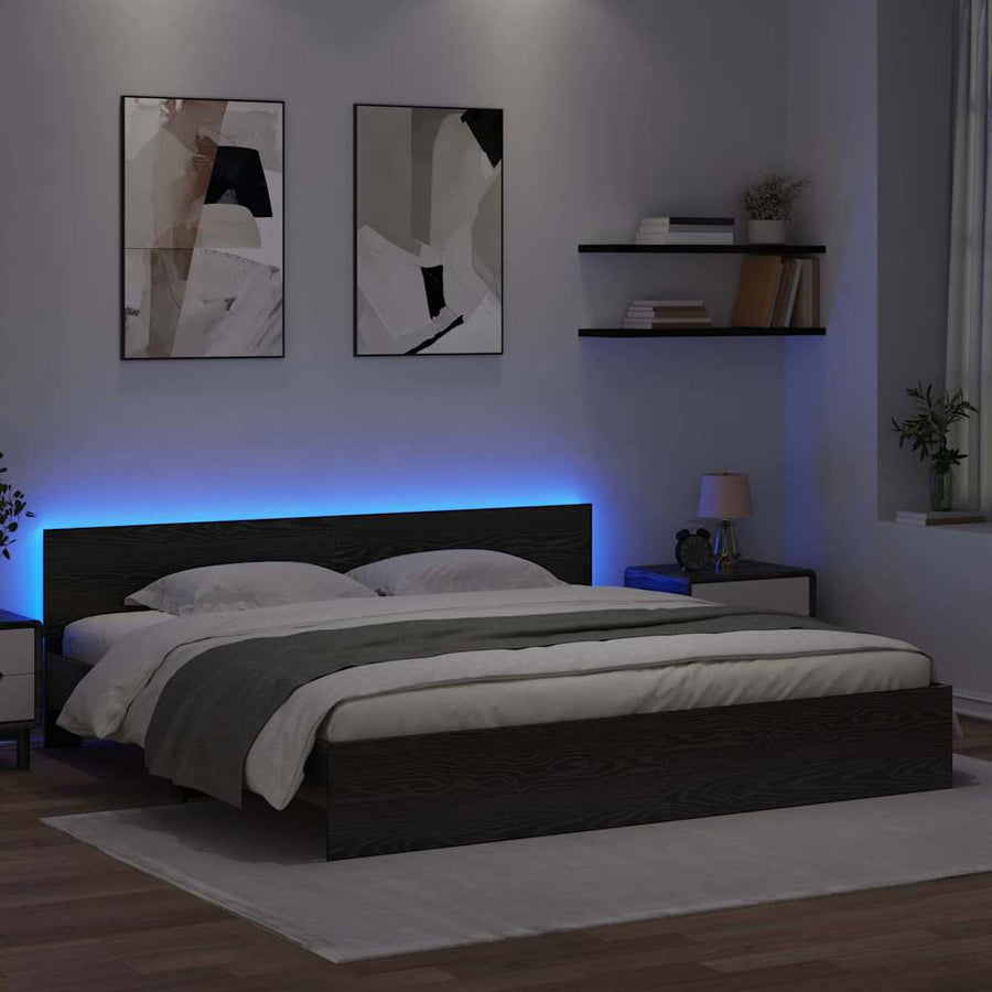 Bedframe met hoofdeinde Zwart Eiken 180 x 200 cm Bewerkt hout