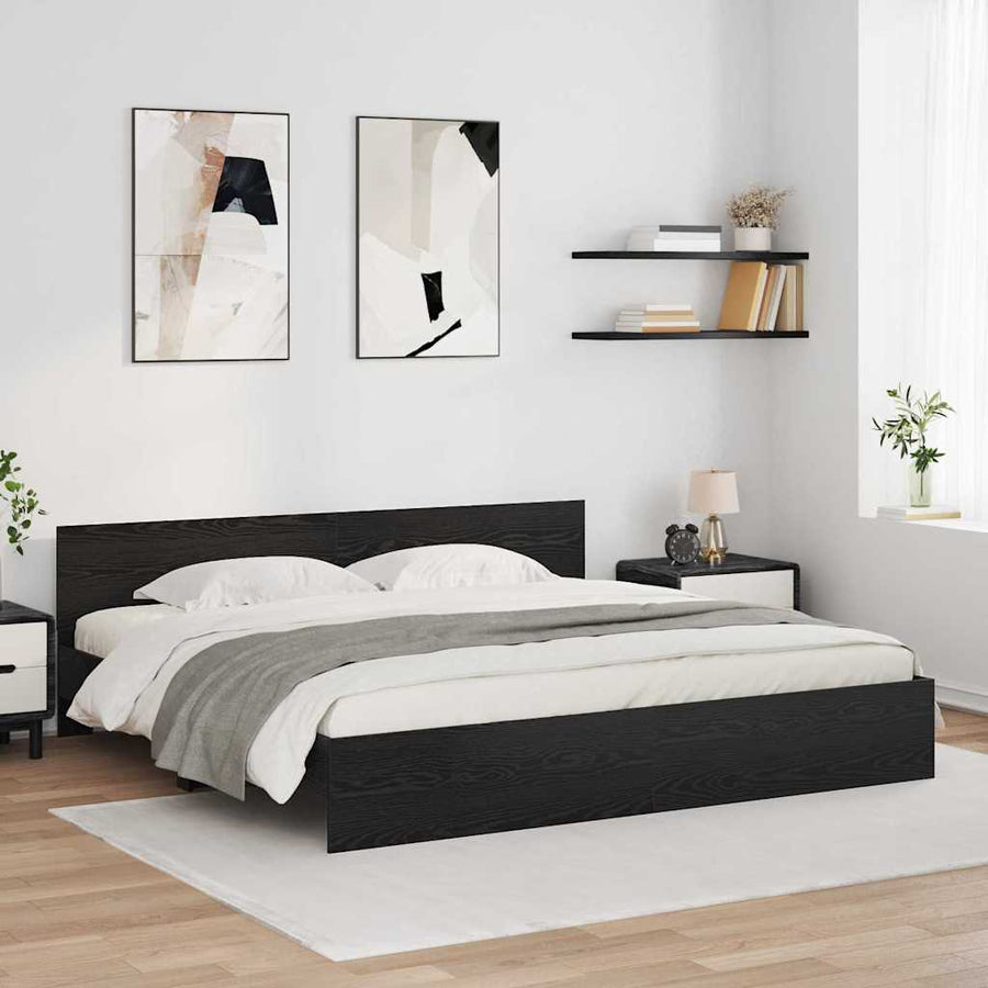Bedframe met hoofdeinde Zwart Eiken 180 x 200 cm Bewerkt hout