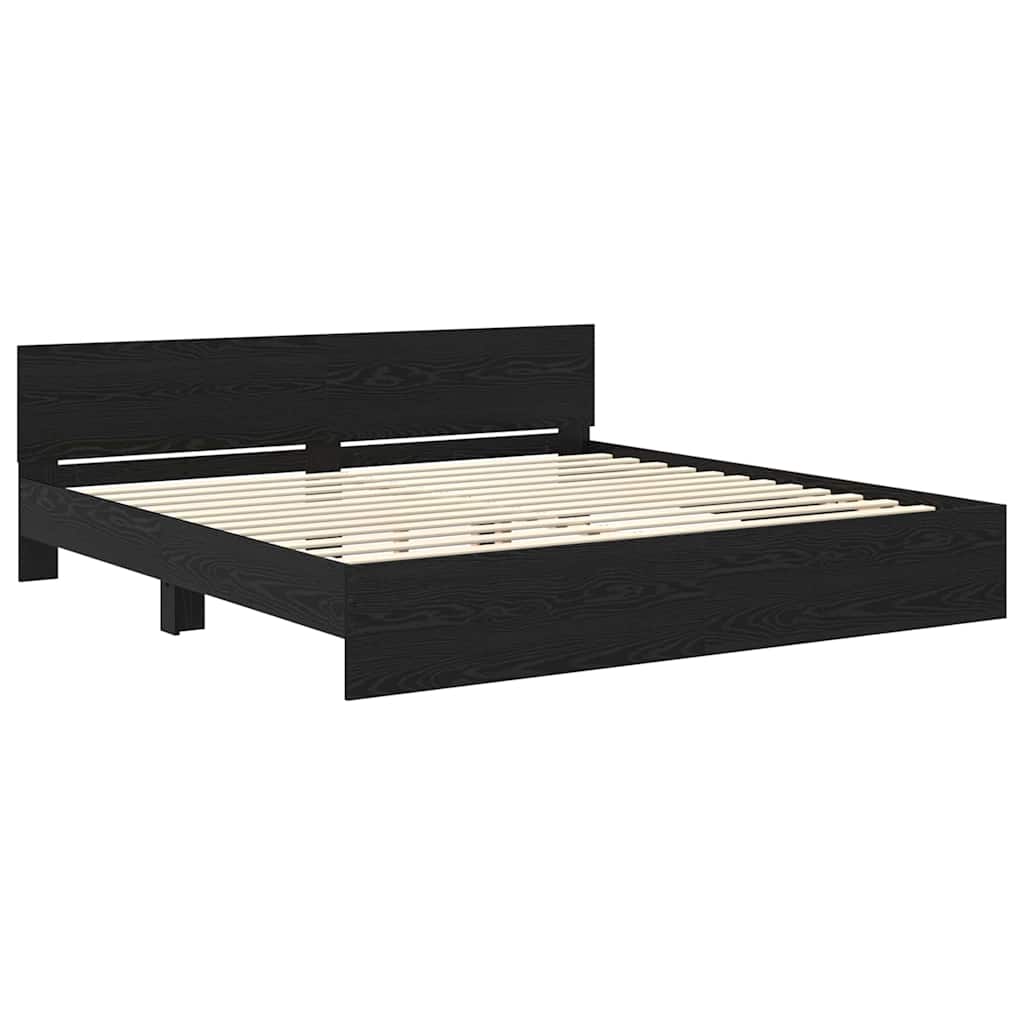 Bedframe met hoofdeinde Zwart Eiken 180 x 200 cm Bewerkt hout