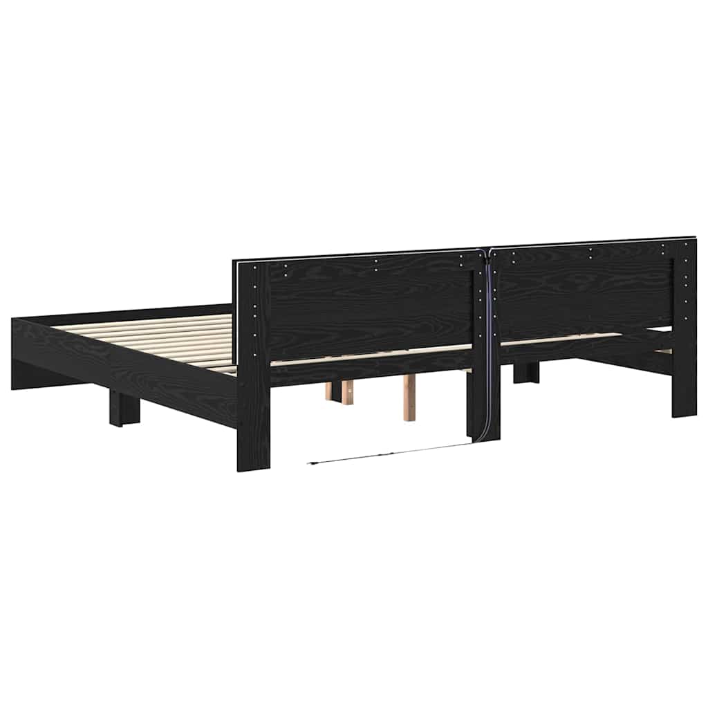 Bedframe met hoofdeinde Zwart Eiken 180 x 200 cm Bewerkt hout