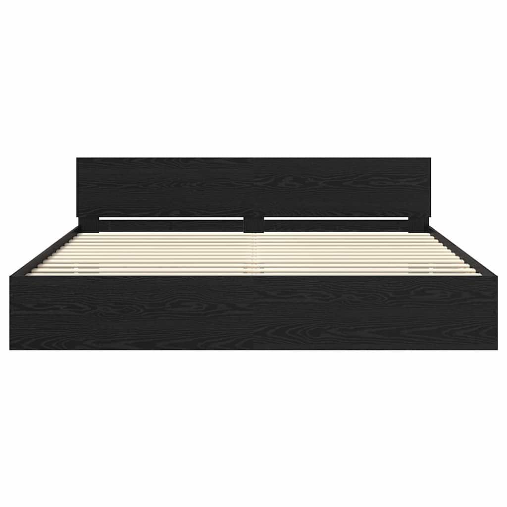 Bedframe met hoofdeinde Zwart Eiken 180 x 200 cm Bewerkt hout