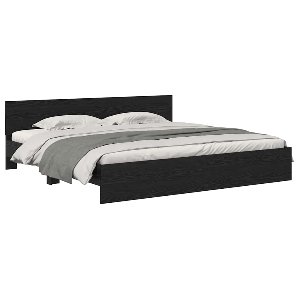 Bedframe met hoofdeinde Zwart Eiken 180 x 200 cm Bewerkt hout