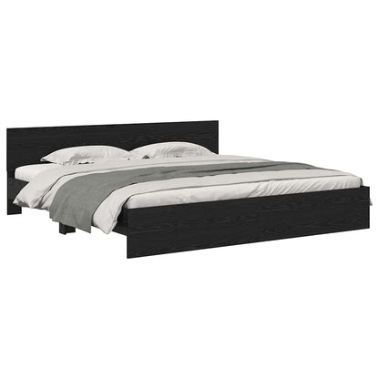 Bedframe met hoofdeinde Zwart Eiken 180 x 200 cm Bewerkt hout