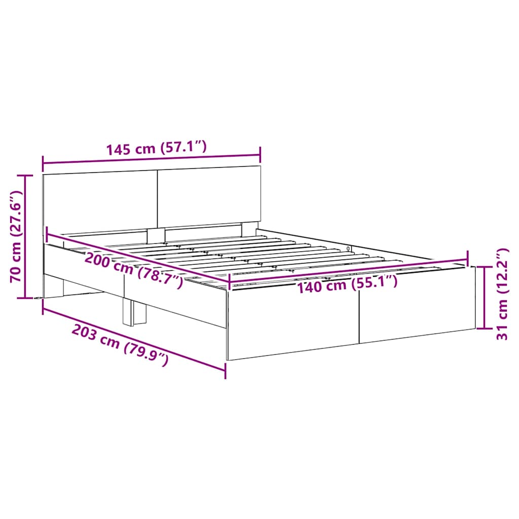 Bedframe met hoofdeinde Oud Hout 140 x 200 cm Bewerkt hout