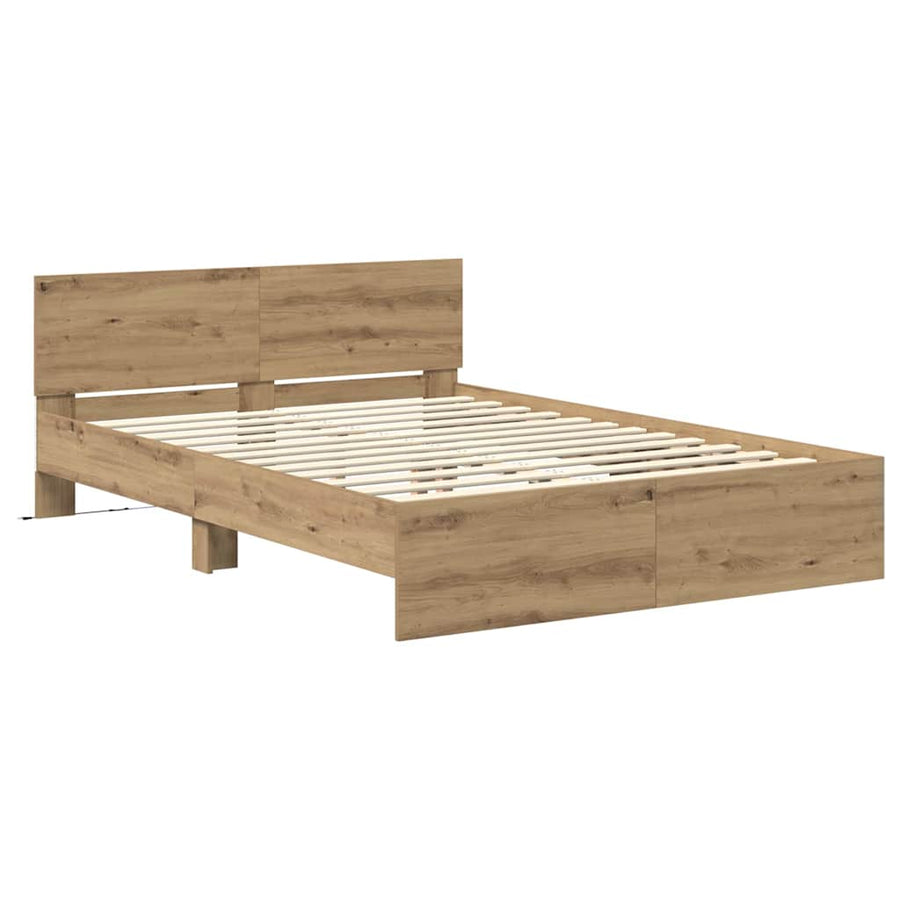 Bedframe met hoofdeinde Artisan Eiken 140 x 200 cm Bewerkt hout