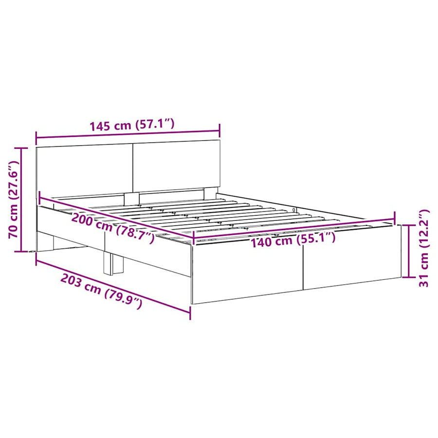 Bedframe met hoofdeinde Zwart Eiken 140 x 200 cm Bewerkt hout