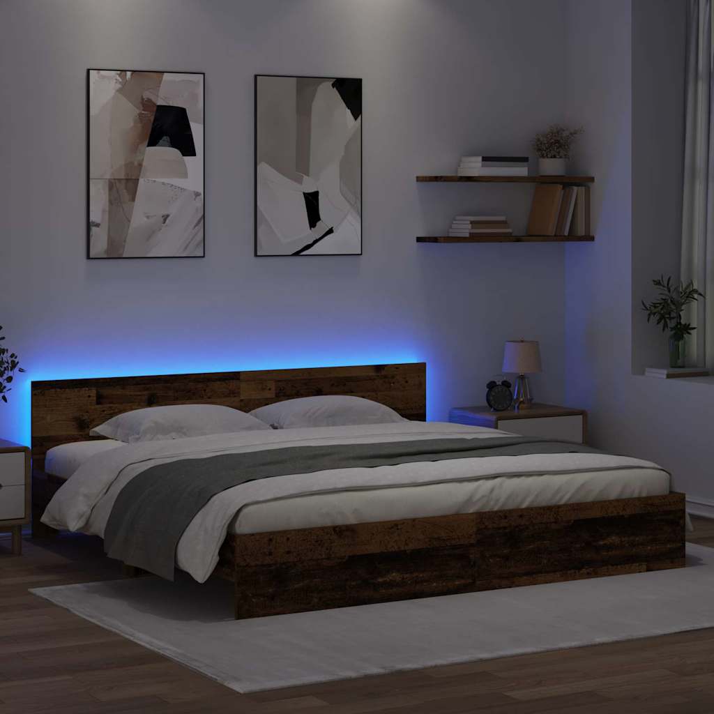 Bedframe met hoofdeinde Oud Hout 200 x 200 cm Bewerkt hout