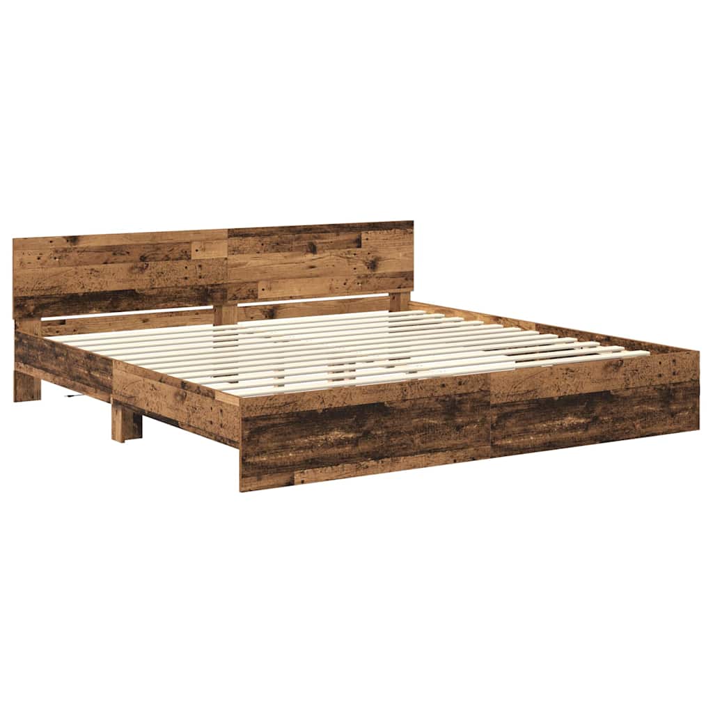 Bedframe met hoofdeinde Oud Hout 200 x 200 cm Bewerkt hout