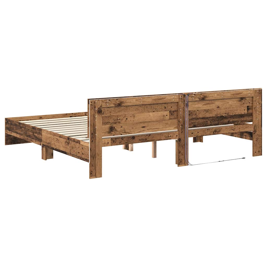 Bedframe met hoofdeinde Oud Hout 200 x 200 cm Bewerkt hout