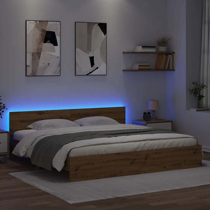 Bedframe met hoofdeinde Artisan Eiken 200 x 200 cm Bewerkt hout